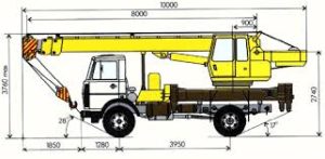 Габаритные размеры автомобильного крана 16 тонн Ивановец 