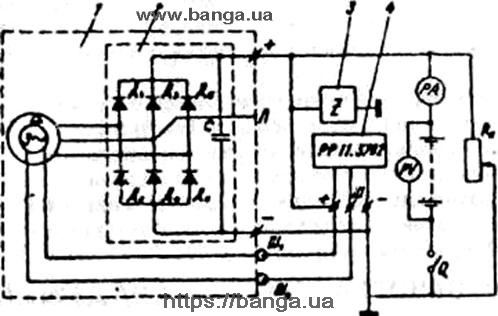 Схема проверки генератора Г-288Е ЯМЗ-238Н, ЯМЗ-238ФМ, ЯМЗ-238Л, ЯМЗ-238Б