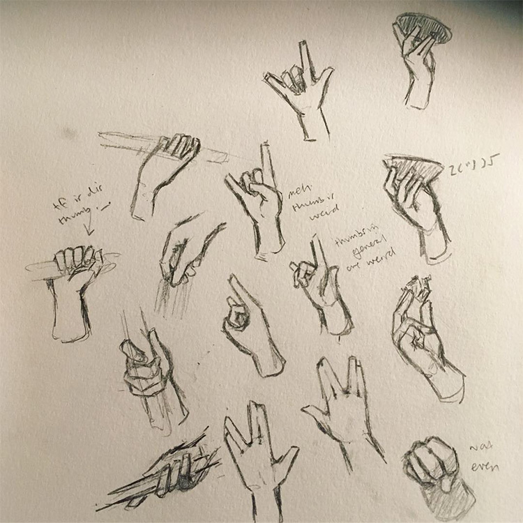Sketching hand signs and fingers
