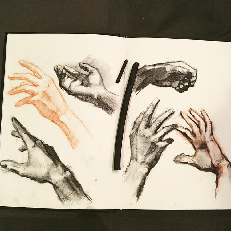 Black and orange hand sketches