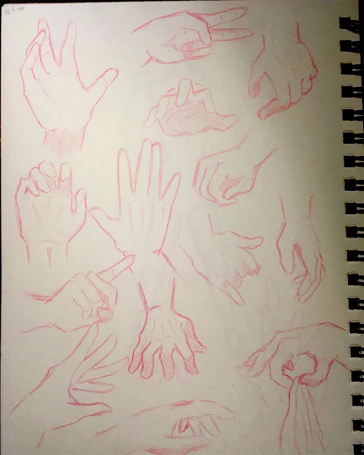 Red pencil hand sketches