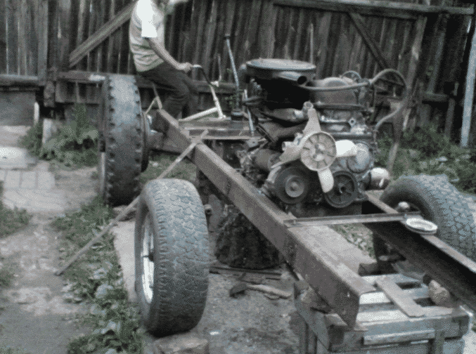 Как сделать самодельный трактор из Жигулей, установка двигателя